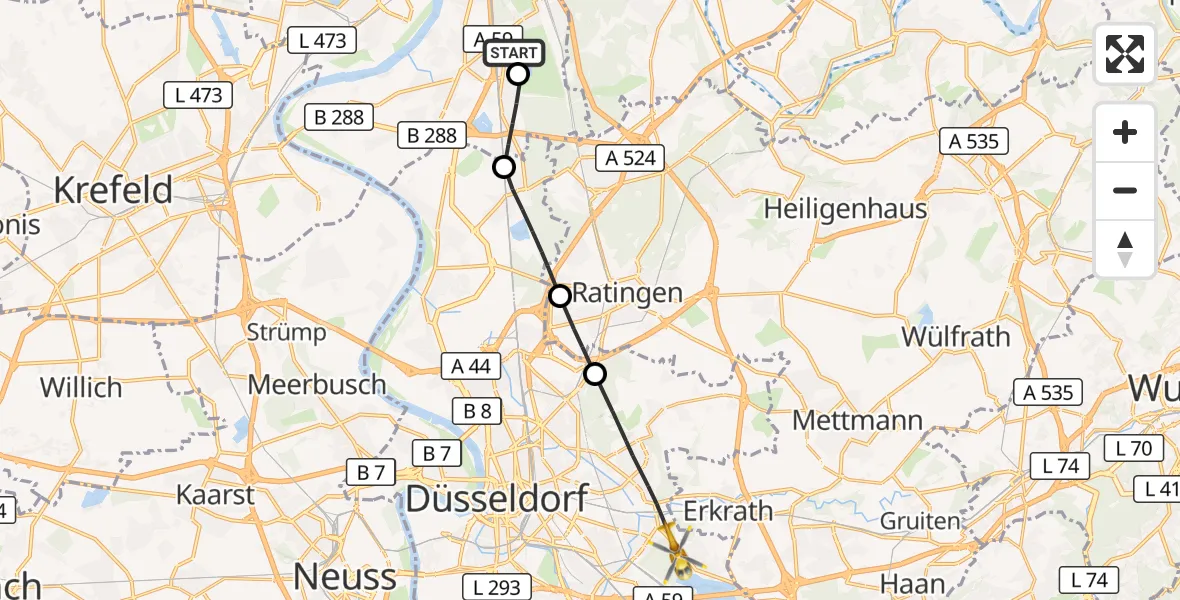 Flugroute Rettungshubschrauber Duisburg Air Rescue Hubschrauberlandeplatz (Christoph 9) - Düsseldorf, 28 Oktober 2026, 15:51