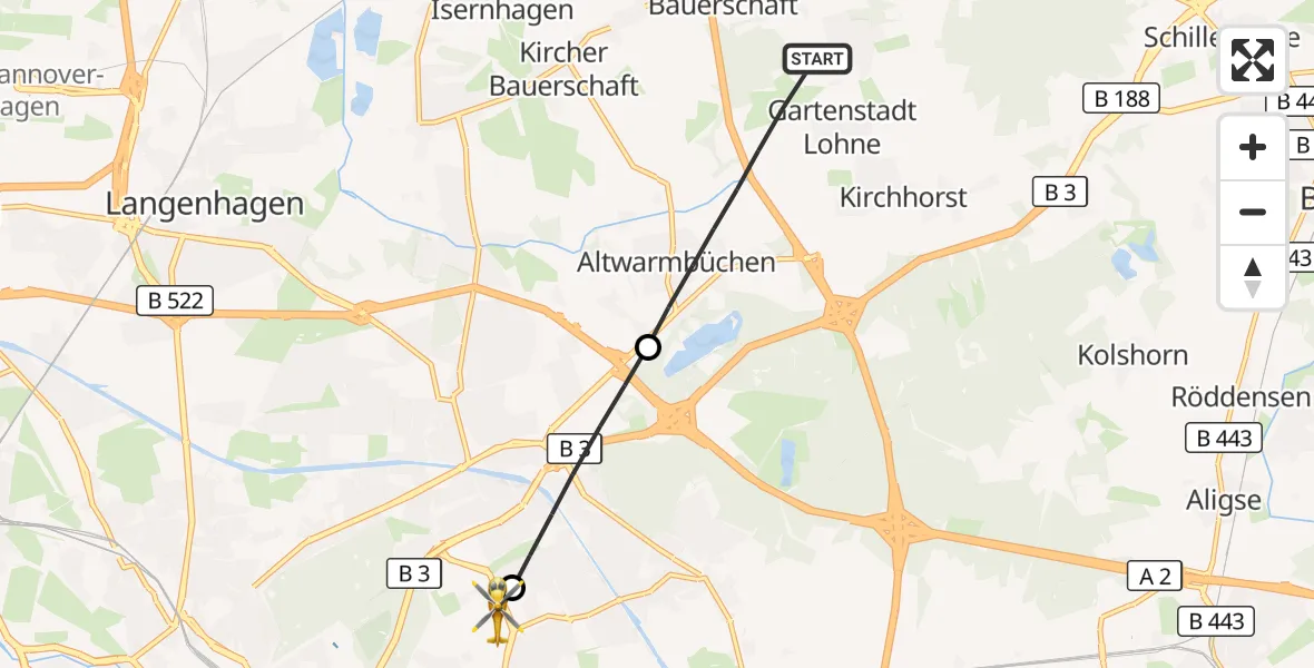 Flugroute Rettungshubschrauber Isernhagen - Hannover Luftrettung Hubschrauberlandeplatz (Christoph 4), 28 Oktober 2026, 16:19