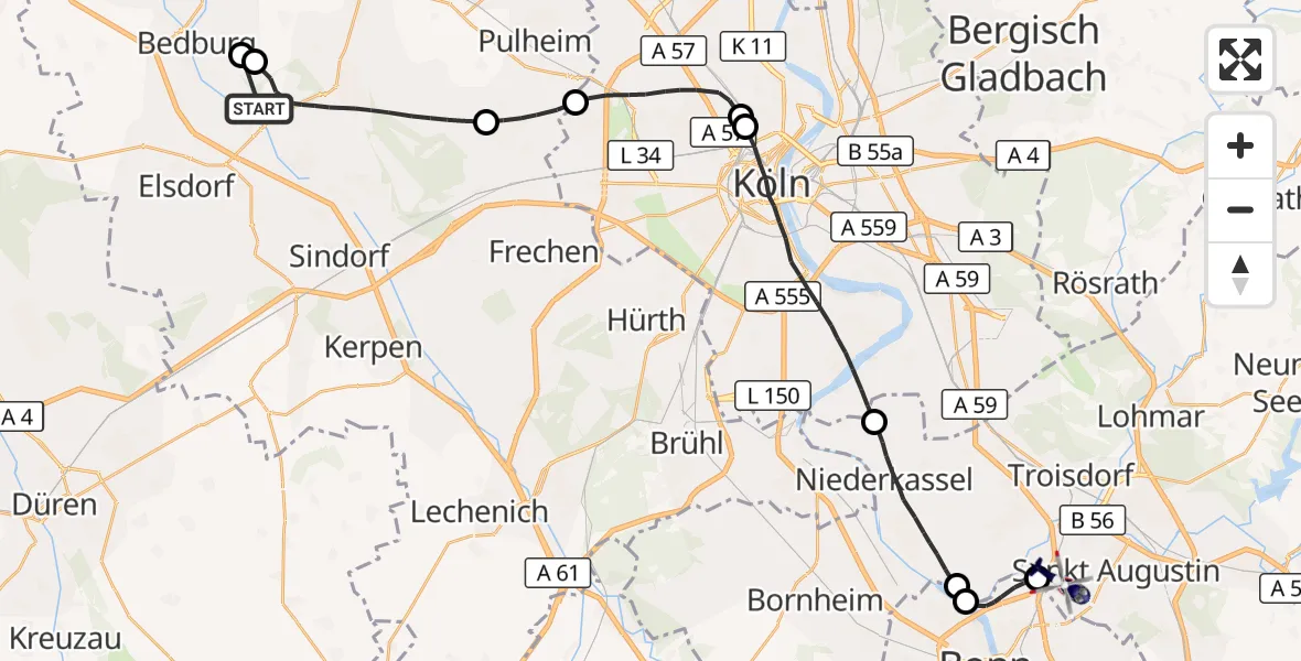 Flugroute Polizeihubschrauber Bergheim - Sankt Augustin, 28 Oktober 2026, 16:19