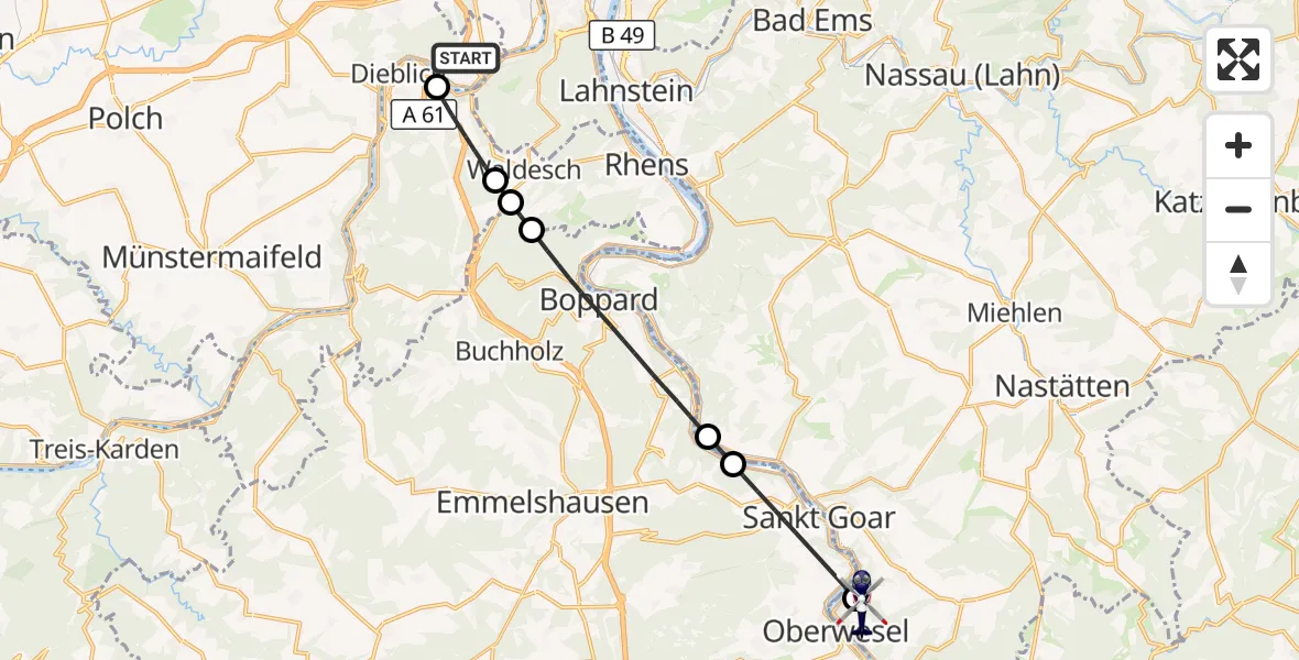Flugroute Polizeihubschrauber Winningen - Dörscheid, 28 Oktober 2026, 16:25