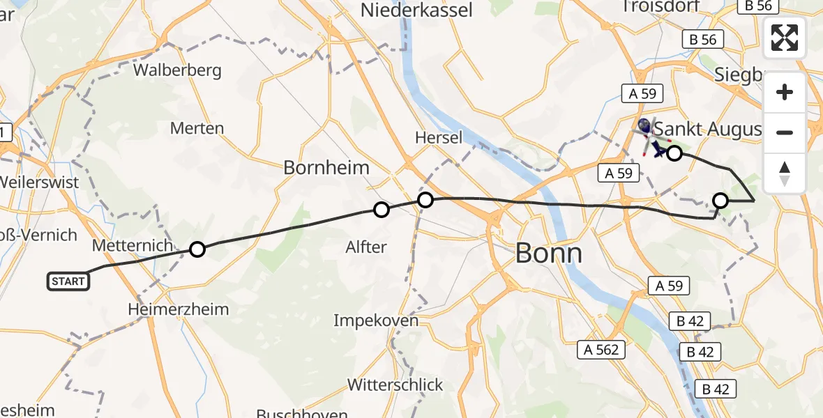Flugroute Polizeihubschrauber Weilerswist - Sankt Augustin, 28 Oktober 2026, 16:30
