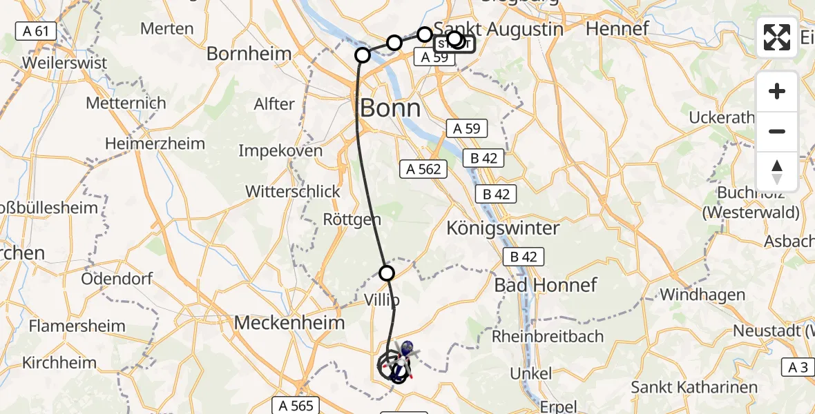 Flugroute Polizeihubschrauber Sankt Augustin - Wachtberg, 28 Oktober 2026, 16:43