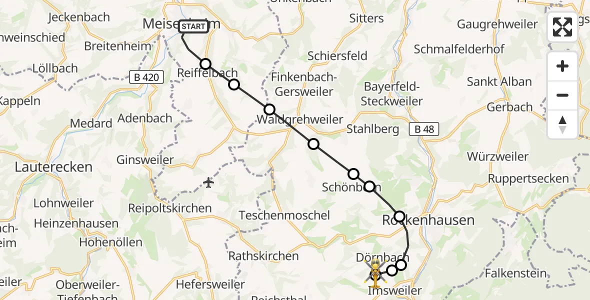 Flugroute Rettungshubschrauber Meisenheim - Rockenhausen, 28 Oktober 2026, 16:47