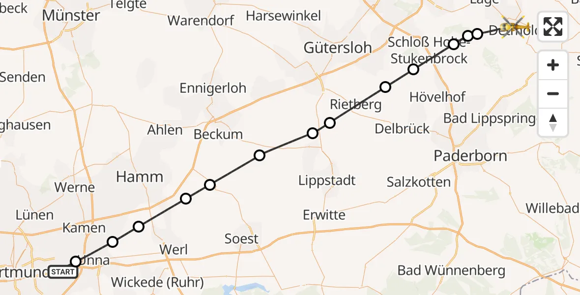 Flugroute Rettungshubschrauber Dortmund Flughafen - Detmold, 28 Oktober 2026, 16:57