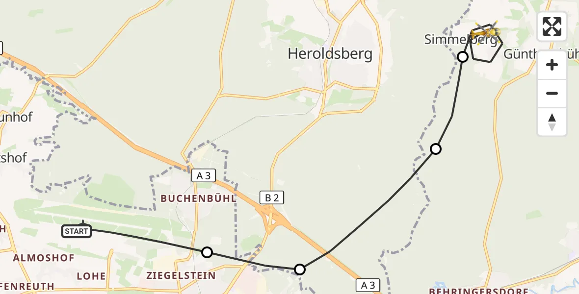 Flugroute Rettungshubschrauber Flughafen Nuremberg - Lauf a.d.Pegnitz, 28 Oktober 2026, 16:59