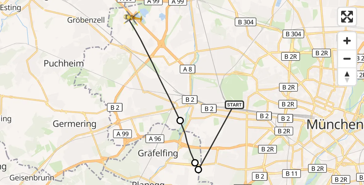 Flugroute Rettungshubschrauber München - München, 28 Oktober 2026, 17:00