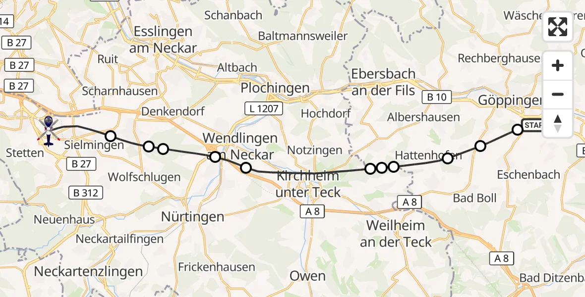 Flugroute Polizeihubschrauber Göppingen - Flughafen Stuttgart, 28 Oktober 2026, 17:03