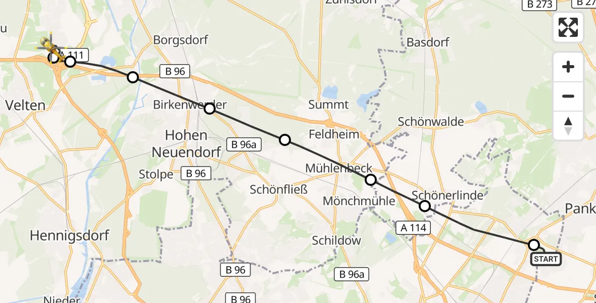 Flugroute Rettungshubschrauber Helios Clinic Berlin-Buch - Leegebruch, 28 Oktober 2026, 17:27