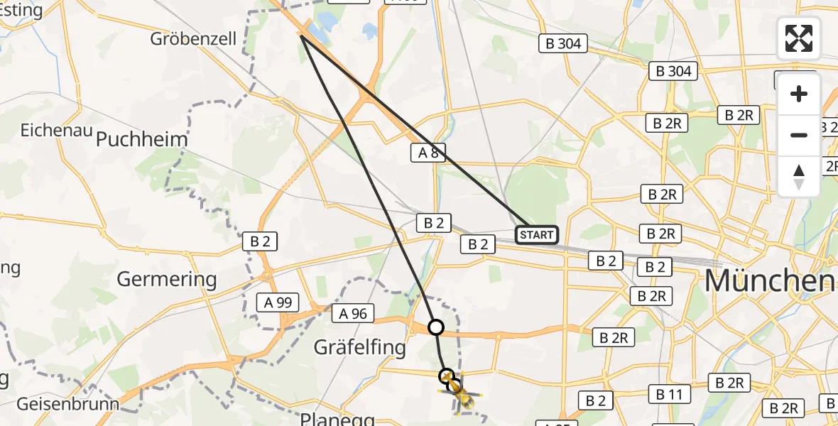 Flugroute Rettungshubschrauber München - DRF Air Rescue München Hubschrauberlandeplatz, 28 Oktober 2026, 17:30