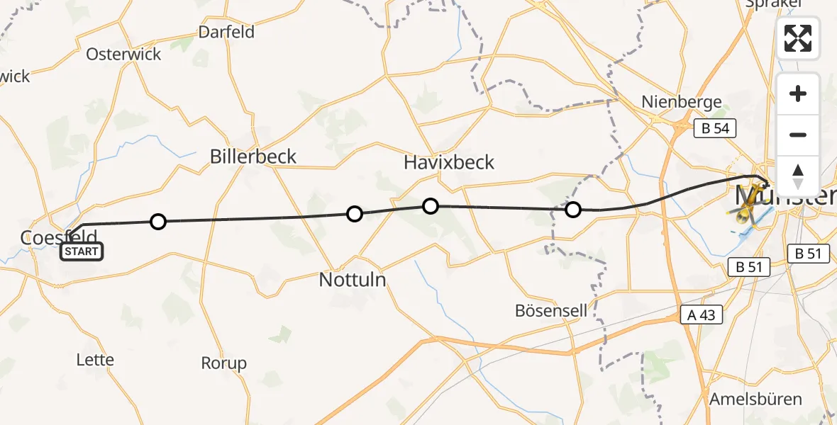 Flugroute Ambulanzhubschrauber Coesfeld - Münster, 28 Oktober 2026, 18:04