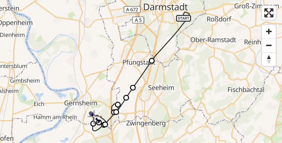 Flugroute Polizeihubschrauber Darmstadt - Gernsheim, 28 Oktober 2026, 18:06
