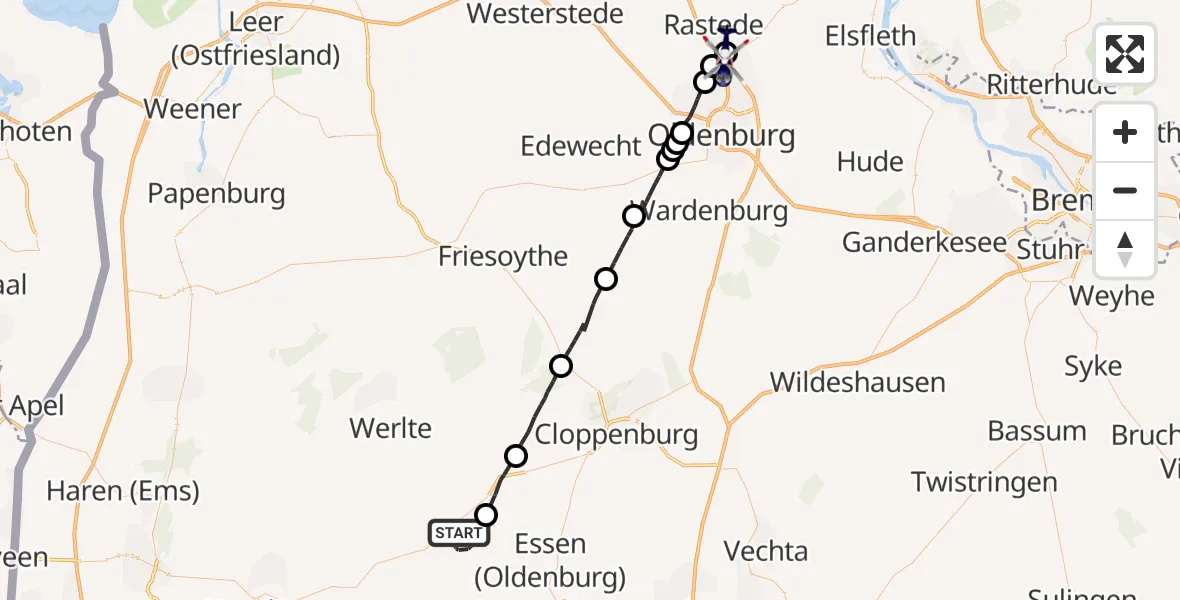 Flugroute Polizeihubschrauber Löningen - Oldenburg Police Hubschrauberlandeplatz, 28 Oktober 2026, 18:09
