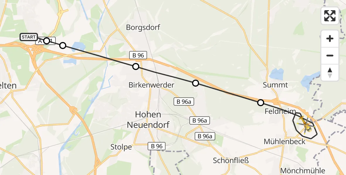 Flugroute Rettungshubschrauber Leegebruch - Mühlenbecker Land, 28 Oktober 2026, 18:09