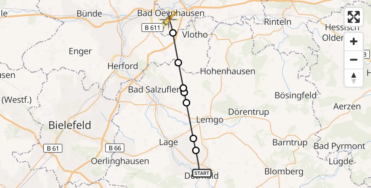 Flugroute Rettungshubschrauber Detmold - Bad Oeynhausen, 28 Oktober 2026, 18:14