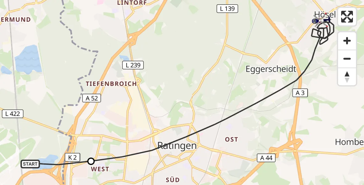 Flugroute Polizeihubschrauber Düsseldorf Flughafen - Ratingen, 28 Oktober 2026, 18:19