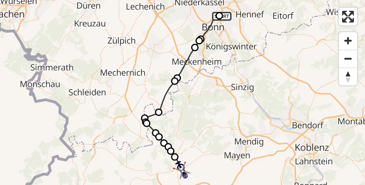 Flugroute Polizeihubschrauber Sankt Augustin - Kelberg, 28 Oktober 2026, 18:22