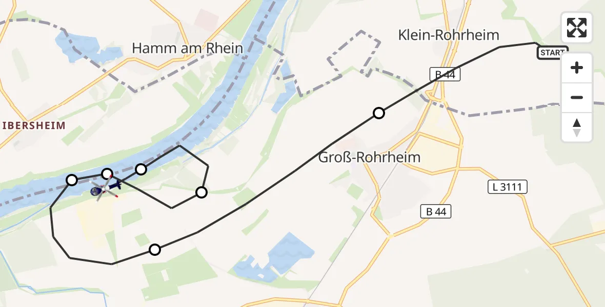 Flugroute Polizeihubschrauber Gernsheim - Biblis, 28 Oktober 2026, 18:24