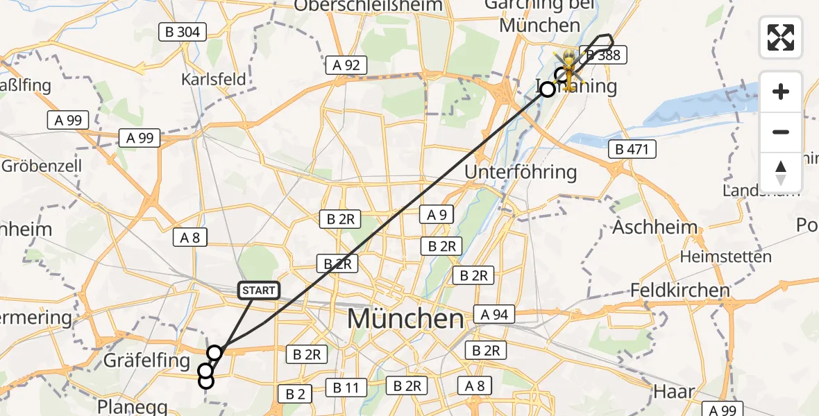 Flugroute Rettungshubschrauber München - Ismaning, 28 Oktober 2026, 18:24