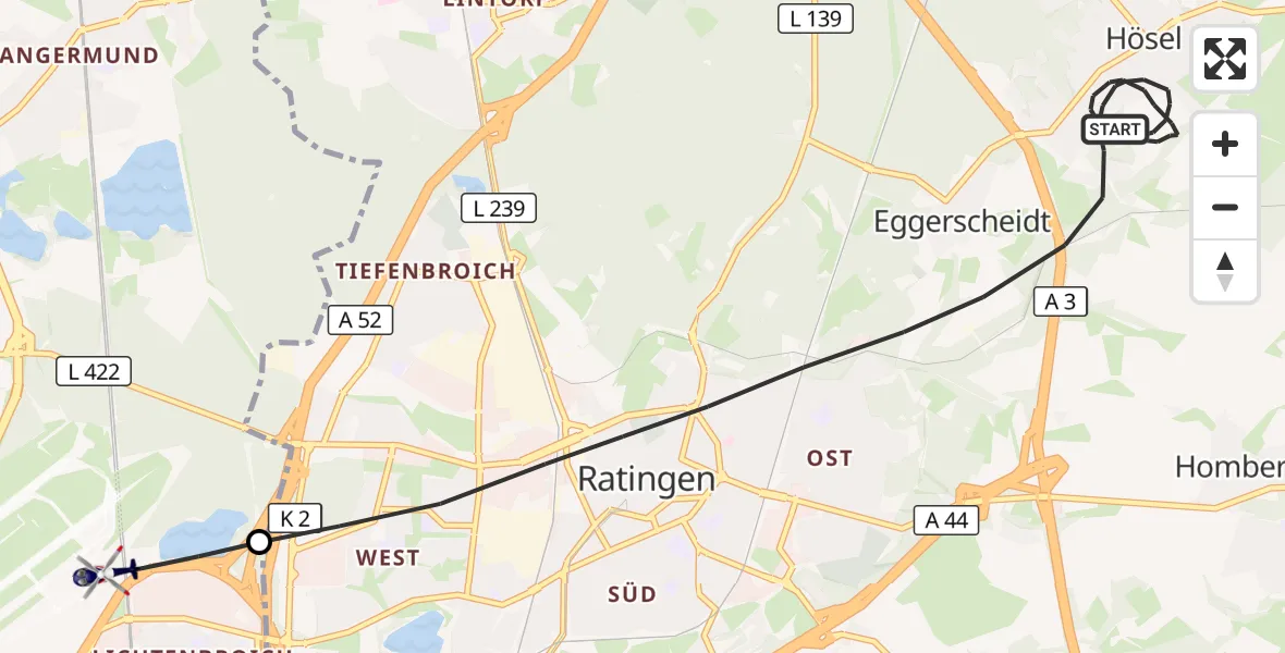 Flugroute Polizeihubschrauber Ratingen - Düsseldorf Flughafen, 28 Oktober 2026, 18:41