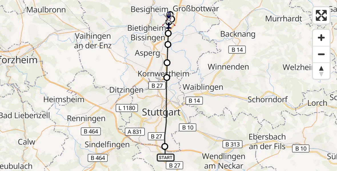 Flugroute Polizeihubschrauber Flughafen Stuttgart - Ingersheim, 28 Oktober 2026, 18:48