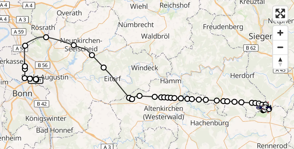 Flugroute Polizeihubschrauber Sankt Augustin - Emmerzhausen, 28 Oktober 2026, 18:59