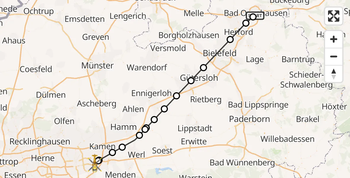 Flugroute Rettungshubschrauber Bad Oeynhausen - Dortmund Flughafen, 28 Oktober 2026, 19:05
