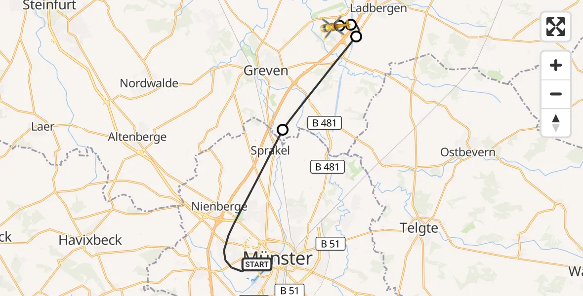 Flugroute Ambulanzhubschrauber Münster - Christoph  Westfalen-ADAC, 28 Oktober 2026, 19:09