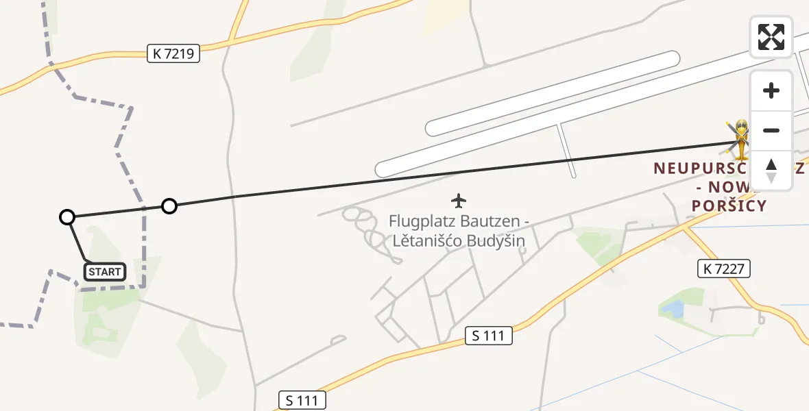 Flugroute Rettungshubschrauber Kubschütz - Bautzen Flugplatz, 28 Oktober 2026, 19:36