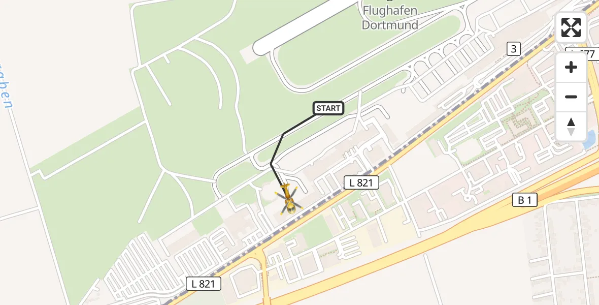 Flugroute Rettungshubschrauber Dortmund Flughafen - Dortmund Flughafen, 28 Oktober 2026, 19:46