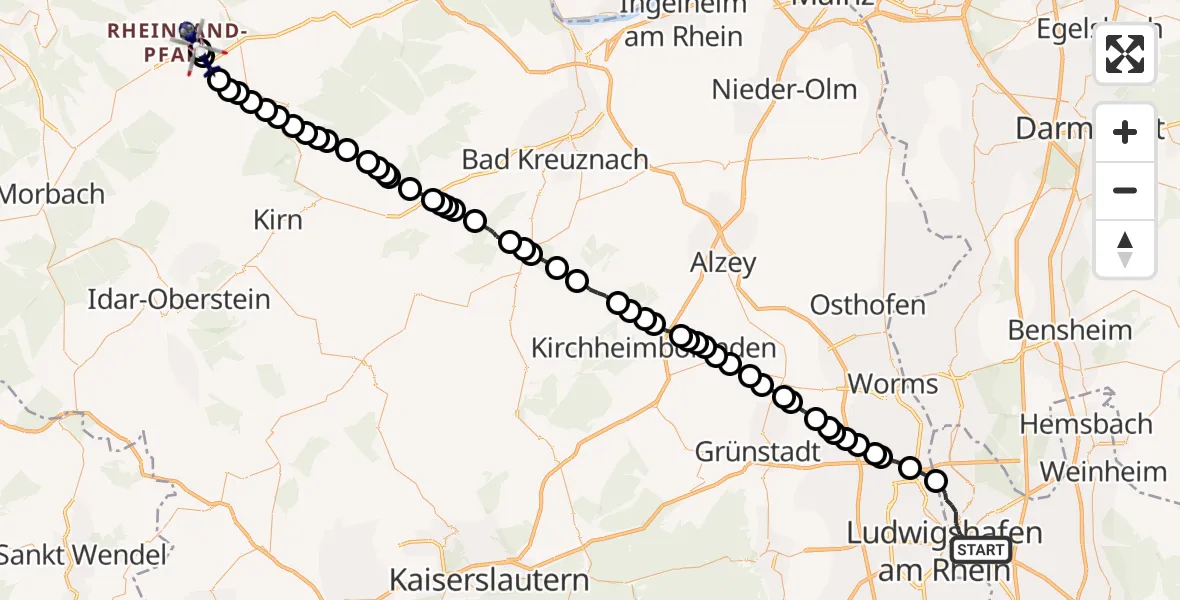 Flugroute Polizeihubschrauber Mannheim - Ober Kostenz, 28 Oktober 2026, 19:50