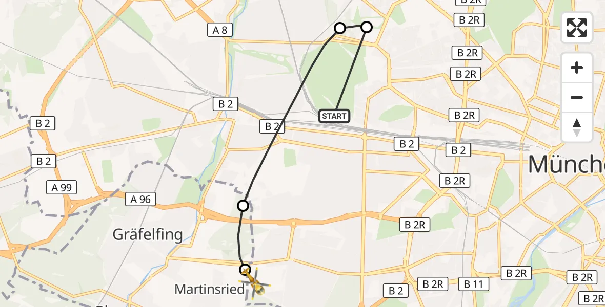 Flugroute Rettungshubschrauber München - DRF Air Rescue München Hubschrauberlandeplatz, 28 Oktober 2026, 19:52