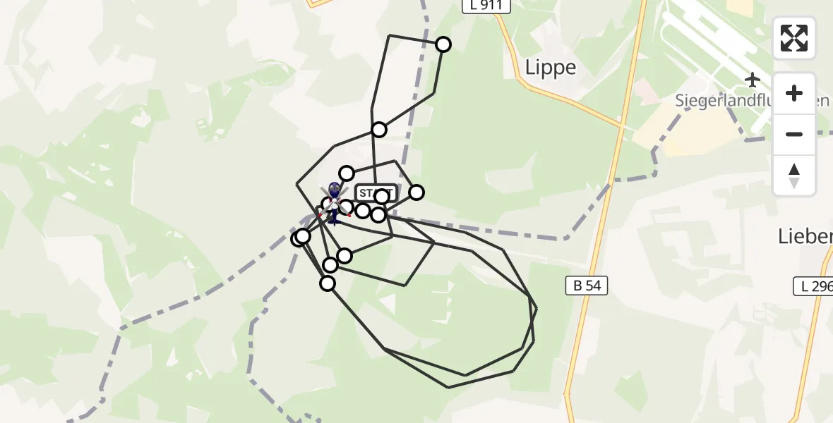 Flugroute Polizeihubschrauber Emmerzhausen - Emmerzhausen, 28 Oktober 2026, 19:54