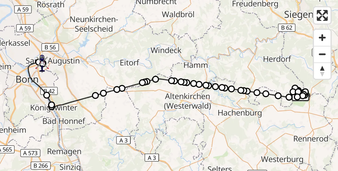 Flugroute Polizeihubschrauber Emmerzhausen - Sankt Augustin, 28 Oktober 2026, 20:13
