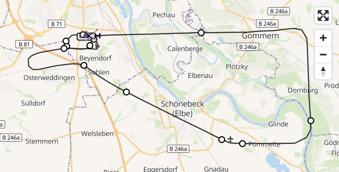 Flugroute Polizeihubschrauber Magdeburg City Flugplatz - Magdeburg City Flugplatz, 28 Oktober 2026, 20:25