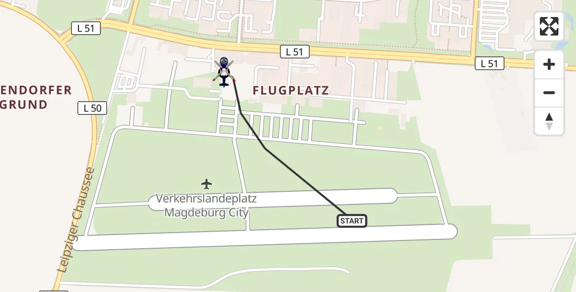 Flugroute Polizeihubschrauber Magdeburg City Flugplatz - Magdeburg, 28 Oktober 2026, 20:59