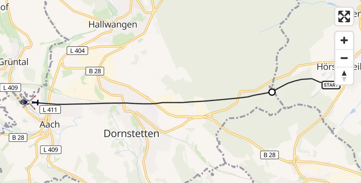 Flugroute Polizeihubschrauber Waldachtal - Freudenstadt, 28 Oktober 2026, 21:21