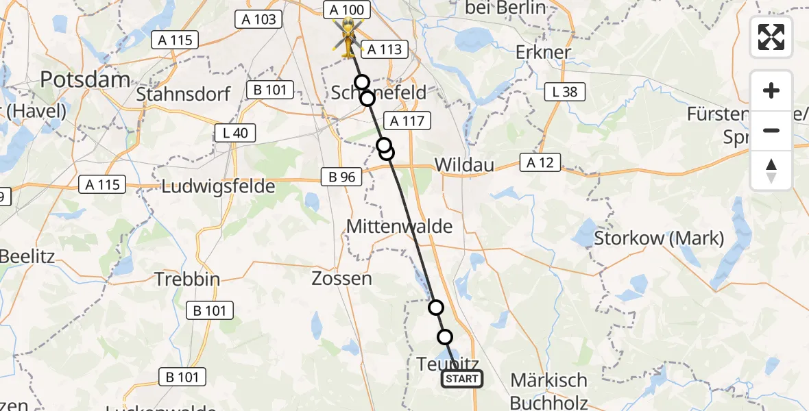 Flugroute Ambulanzhubschrauber Teupitz - Berlin, 28 Oktober 2026, 22:27