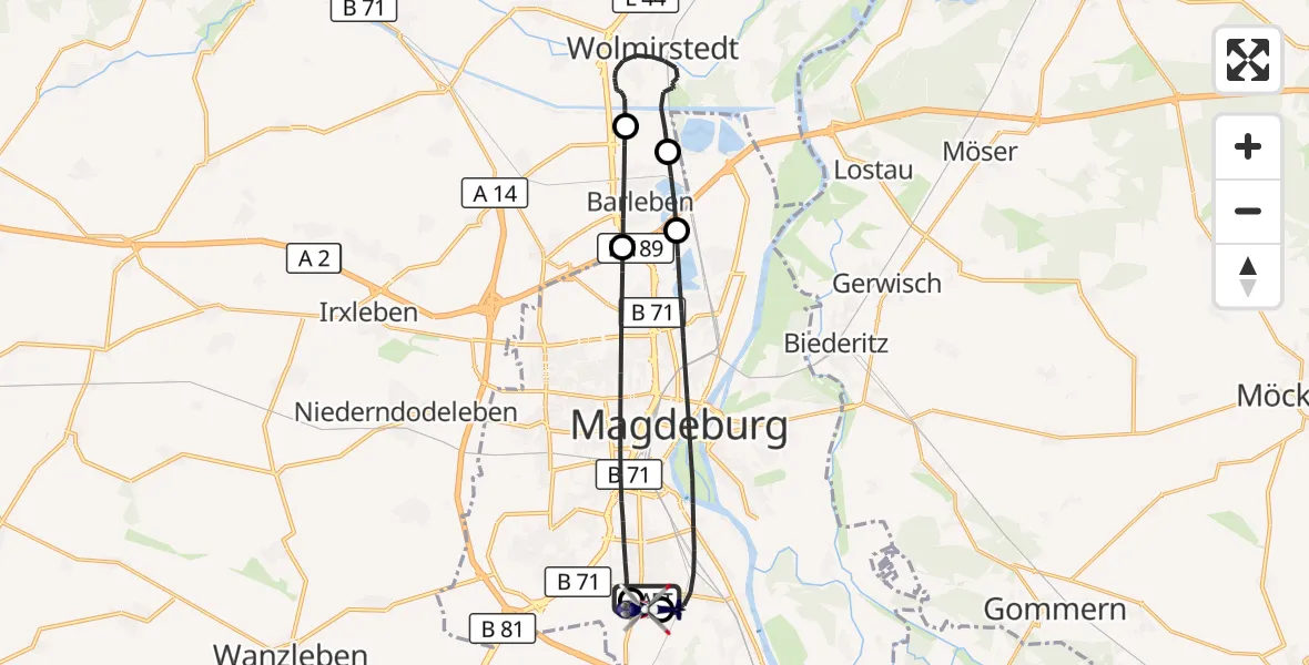 Flugroute Polizeihubschrauber Magdeburg City Flugplatz - Magdeburg City Flugplatz, 28 Oktober 2026, 22:49