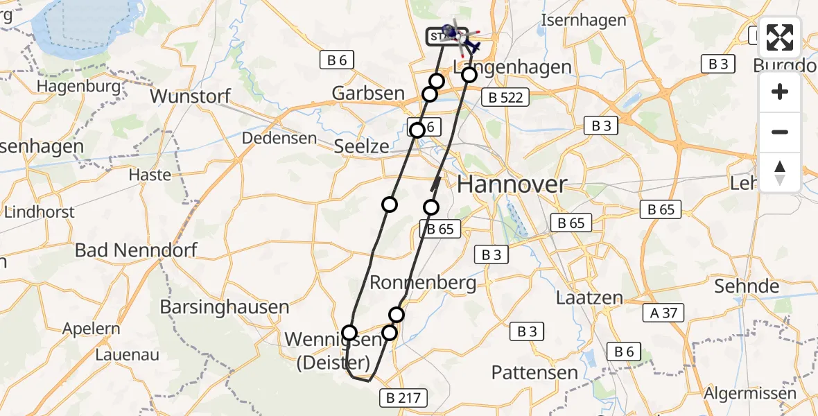 Flugroute Polizeihubschrauber Flughafen Hannover - Flughafen Hannover, 29 Oktober 2026, 02:55