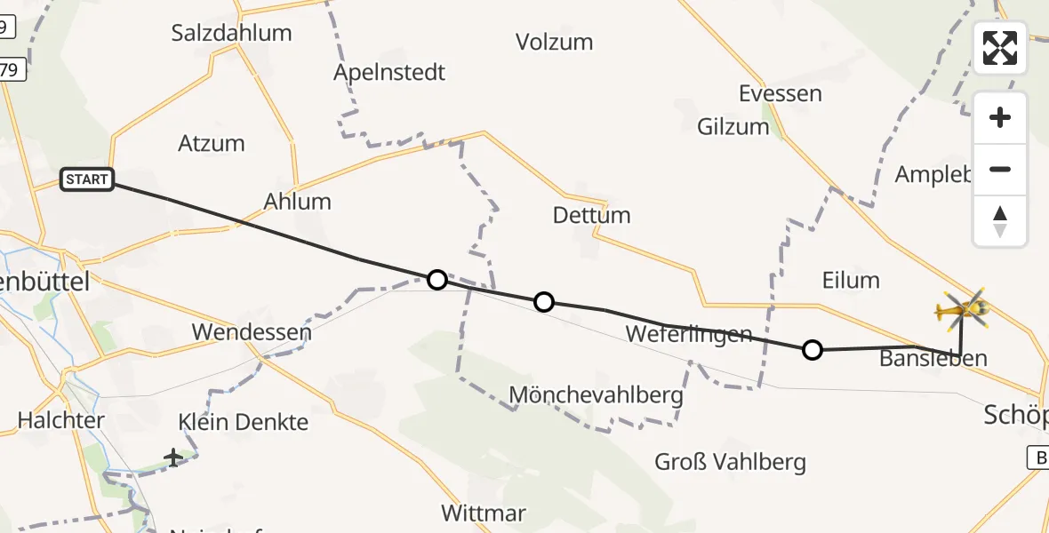 Flugroute Rettungshubschrauber Wolfenbüttel - Kneitlingen, 29 Oktober 2026, 06:34