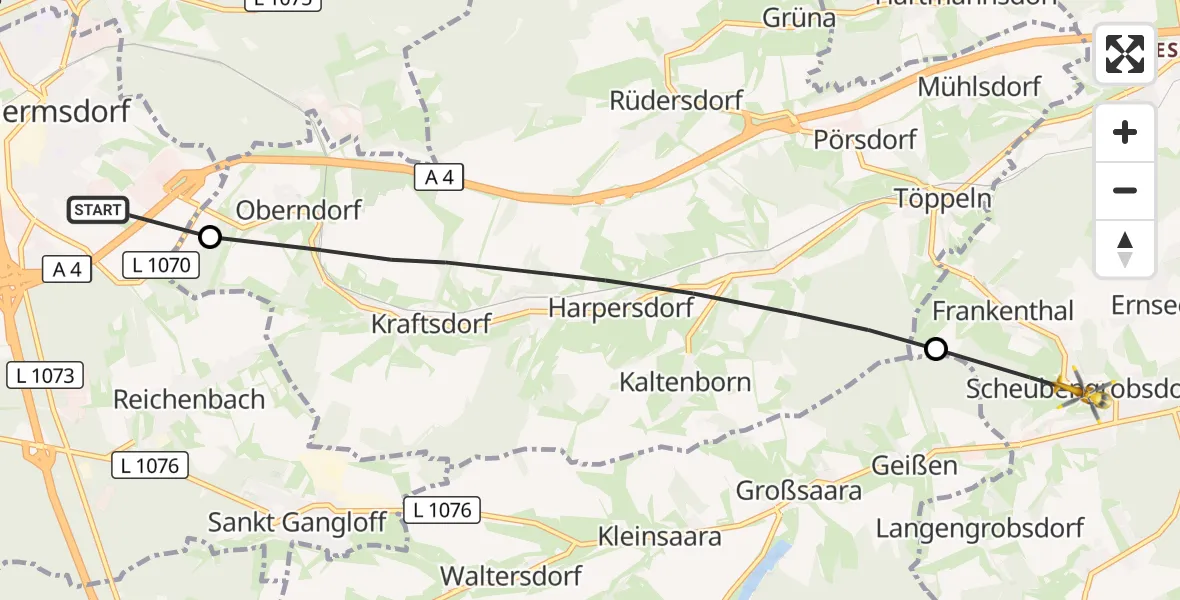 Flugroute Rettungshubschrauber Hermsdorf - Gera, 29 Oktober 2026, 06:58