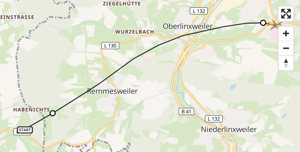 Flugroute Rettungshubschrauber Marpingen - Marienhaus Hospital Sankt Wendel-Ottweiler, 29 Oktober 2026, 07:13