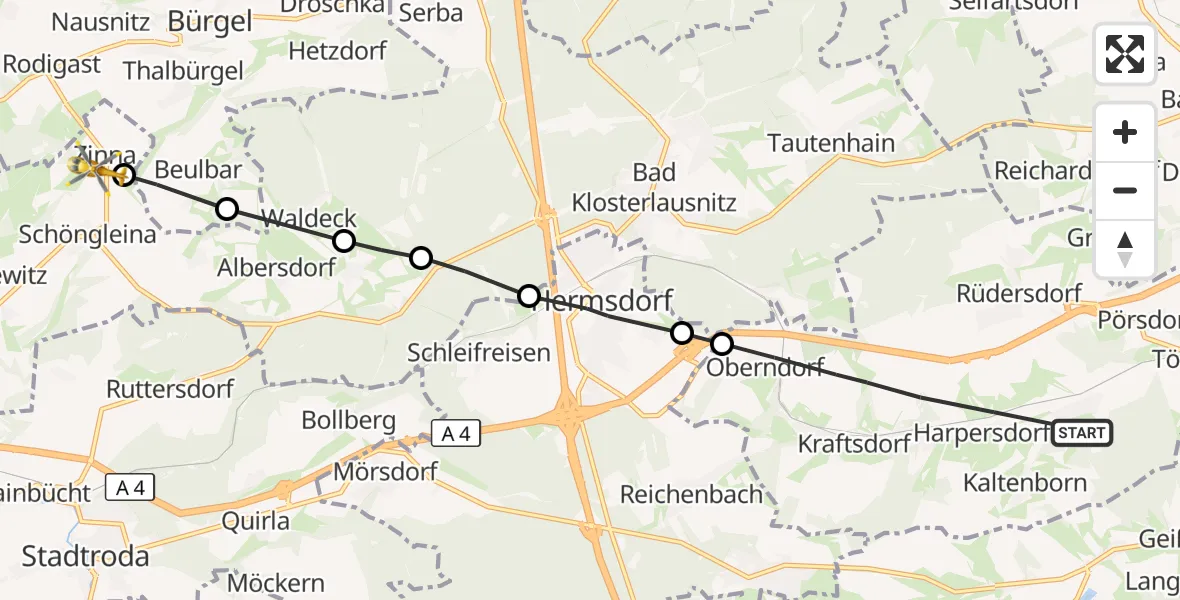 Flugroute Rettungshubschrauber Kraftsdorf - Schöngleina, 29 Oktober 2026, 07:46