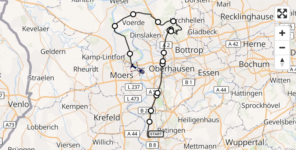 Flugroute Polizeihubschrauber Düsseldorf Flughafen - Duisburg, 29 Oktober 2026, 08:24