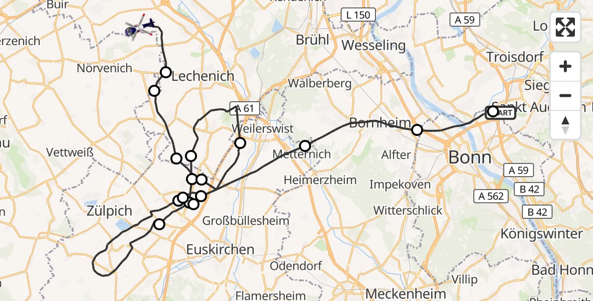 Flugroute Polizeihubschrauber Sankt Augustin - Kerpen, 29 Oktober 2026, 08:28