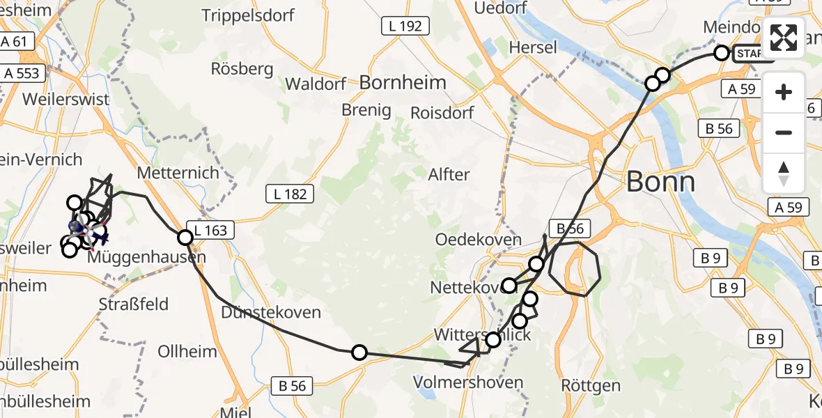 Flugroute Polizeihubschrauber Sankt Augustin - Weilerswist UL, 29 Oktober 2026, 08:35