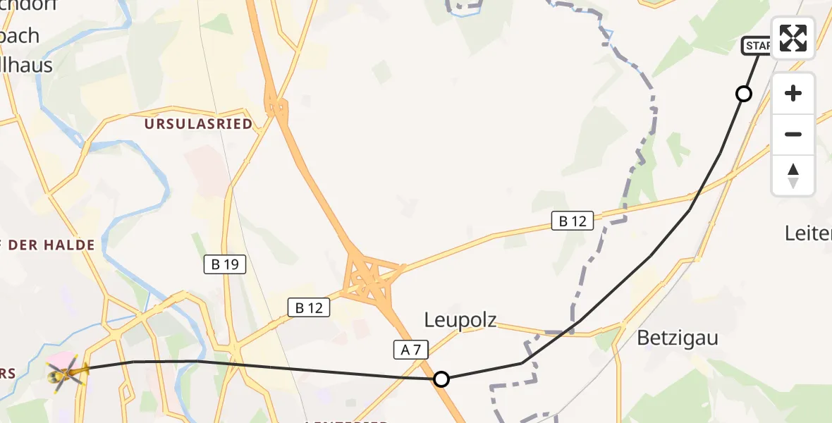 Flugroute Rettungshubschrauber Wildpoldsried - Kempten (Allgäu), 29 Oktober 2026, 08:38