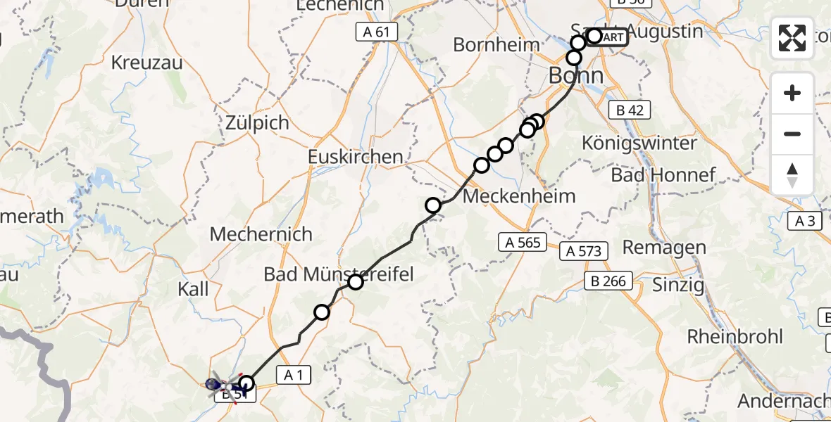 Flugroute Polizeihubschrauber Sankt Augustin - Blankenheim, 29 Oktober 2026, 08:50