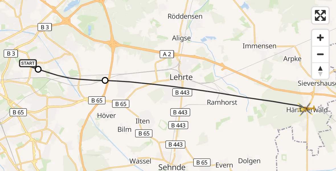 Flugroute Rettungshubschrauber Hannover Luftrettung Hubschrauberlandeplatz (Christoph 4) - Lehrte, 29 Oktober 2026, 08:52