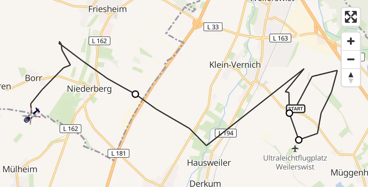 Flugroute Polizeihubschrauber Weilerswist - Zülpich, 29 Oktober 2026, 09:04